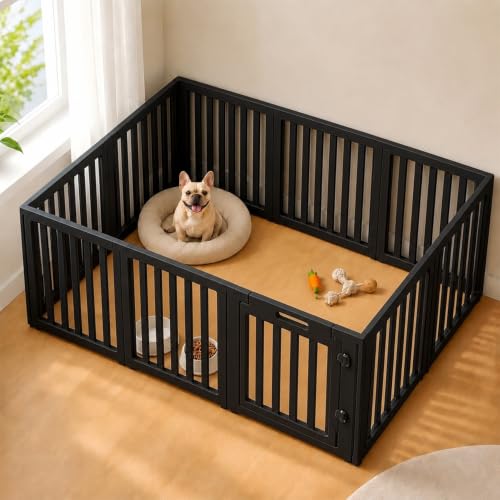Image of EVERFRONT Dog Playpen with Door - Dog Pen Indoor - Easy Assemble Dog Play Pen - Puppy Playpen, Cat Playpen, Small Animal Playpen, Dog Play Pen Indoors (Black, 30 inch, 10 Panels)