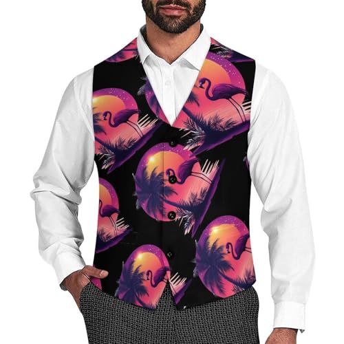 Vintage Flamingo Men's Suit Vests Business Formal Dress Vest V-Neck Waistcoat for Wedding Casual