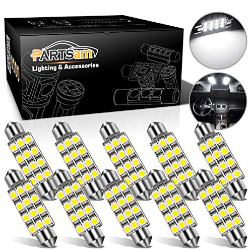 Partsam White 12-3528-SMD 42mm Festoon LED Bulbs Interior Dome Map Reading Lights (Pack of 10)