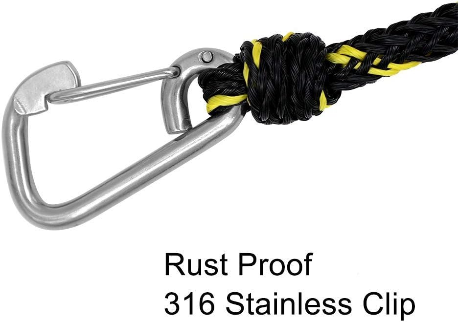 Obcursco PWC Dock Lines Boat Dock Lines (7ft & 14ft, 1/2” Thickness), Jet Ski Dock Line Mooring Rope Dock Tie Boat Accessories for Pontoon, Kayak Tow Rope with 316 Stainless Steel Clip(Black/Yellow)