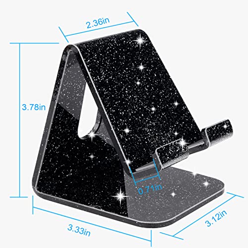 Image of Crpich Acrylic Cell Phone Stand, Portable Phone Holder, Phone Stand for Desk, Compatible with Phone16 15 14 13 12 Pro Max Mini 11 Xr 8 Plus SE, Switch, Android Smartphone, Pad, Tablet, Glitter Black