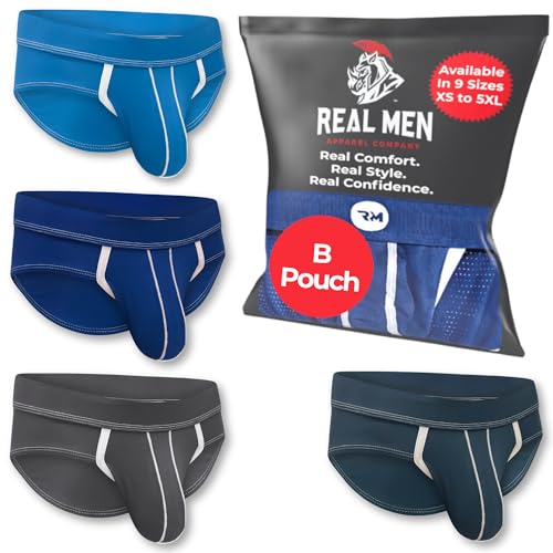 Real Men Bulge Enhancing Pouch Underwear for Men – 1 and 4 Pack Set - Nylon Sports Briefs ABCD Pouch