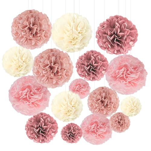RoadLoo, 16 pompons en papier de soie, pour mariage, décoration de table, communion, baby shower, couleur rose, pour enterrement de vie de jeune fille,...