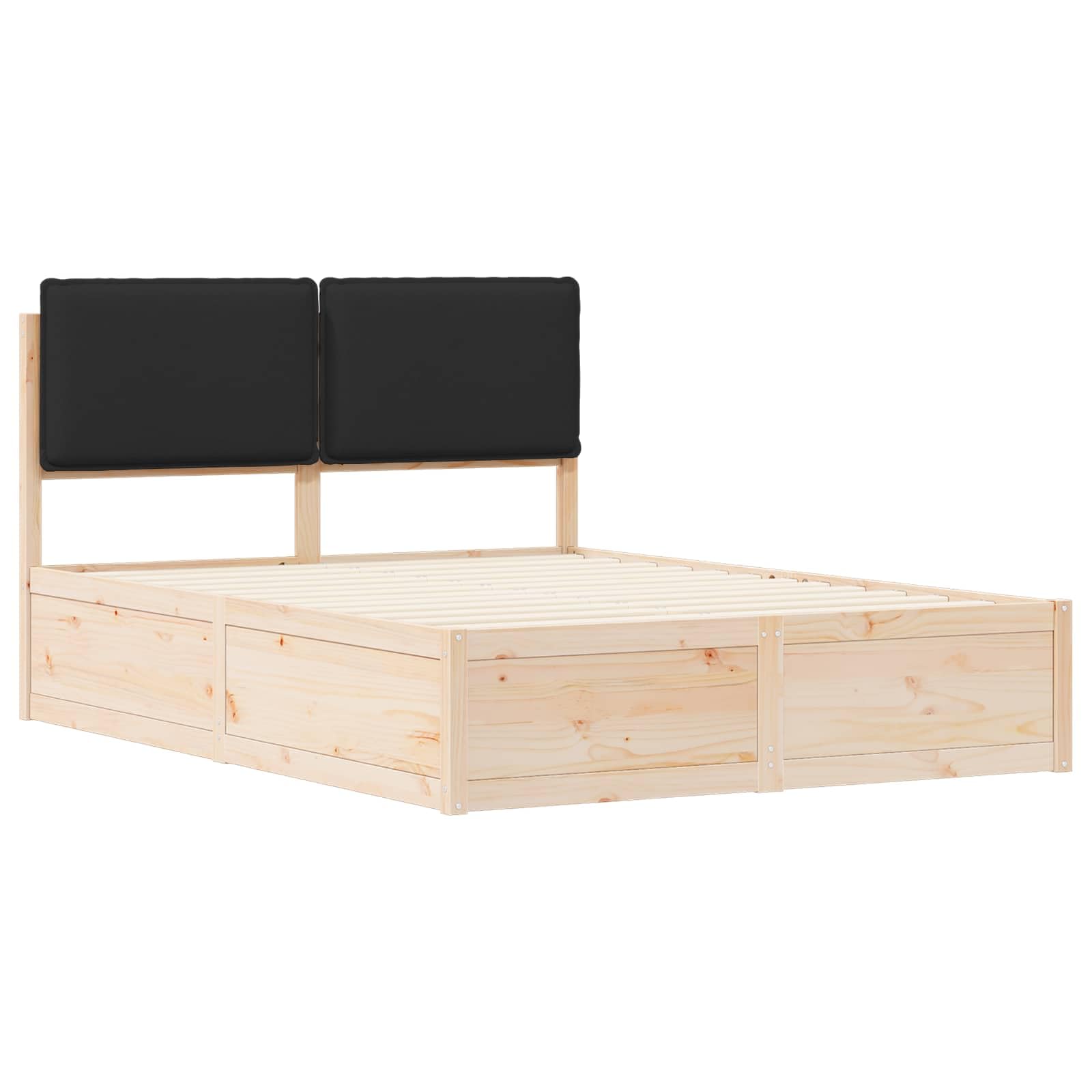 Bettgestell mit gepolstertem Kopfteil Schwarz aus massivem Kiefernholz 160 x 200 cm, Robustes Holzbett mit Lattenrost, modernes Doppelbett für Schlafzimmer und Gästezimmer
