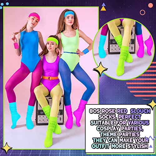 JenPen 2 Pairs 80s Neon Women's Slouch Socks Extra Long Heavy Scrunch Knee High Sock Thick Scrunchie Socks Size 9 to 104