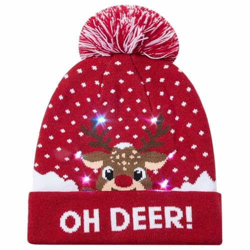 AIDEAONE Weihnachtsmütze Mütze Warme LED Weihnachten Weihnachtsmann...
