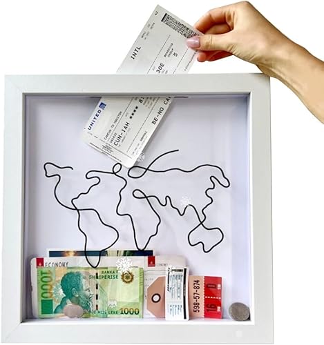 Caja de archivo de aventura 2024, soporte de boletos de madera, caja de sombra con carga superior, marco con ranura en la parte superior, marco de