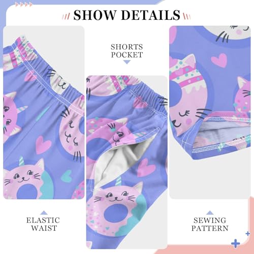 Funny Cat Donut Boys Long Pants Soft Trousers Elastic Waist Kids Lounge Bottoms with Pockets S-XL4