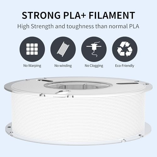 Image of RAMBERY White PLA+ 3D Printer Filament 1.75mm 4kg Spool Toughness Upgraded 3D Printing Filament Neatly Wound Fit Most FDM Printers, 1KG X 4 Spools