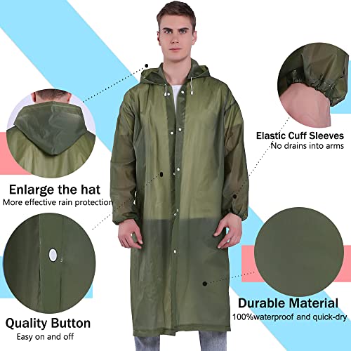 YDYJKI 2 Pack Waterproof Rain Ponchos for Adults-Reusable Emergency Raincoats with Hoodand Drawstring -Lightweight Ponchos - Image 3