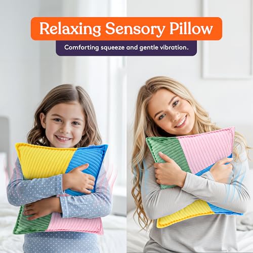 Image of Special Supplies Vibrating Pillow Sensory Pressure Activated for Kids and Adults, 12 inch Plush Minky Soft Cover, Textured Therapy Stimulation Bumps (Ribbed Multiple Colors)