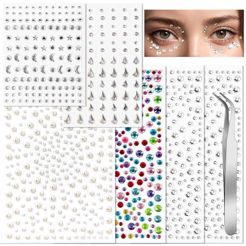 Sularpek 1514 peças brilhantes para o rosto, 6 folhas autocolantes brilhantes, diamantes para trabalhos manuais, autocolantes rosto brilhantes festival, para ail, facial, bricolage, trabalhos manuais