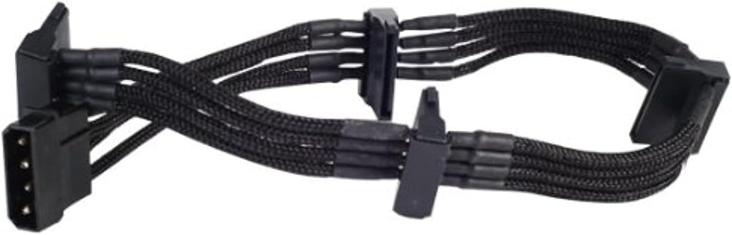 Silverstone Tek Sleeved Extension Power Supply Cable with 1 x 4-Pin to 4 x SATA Connectors (PP07-BTSB)