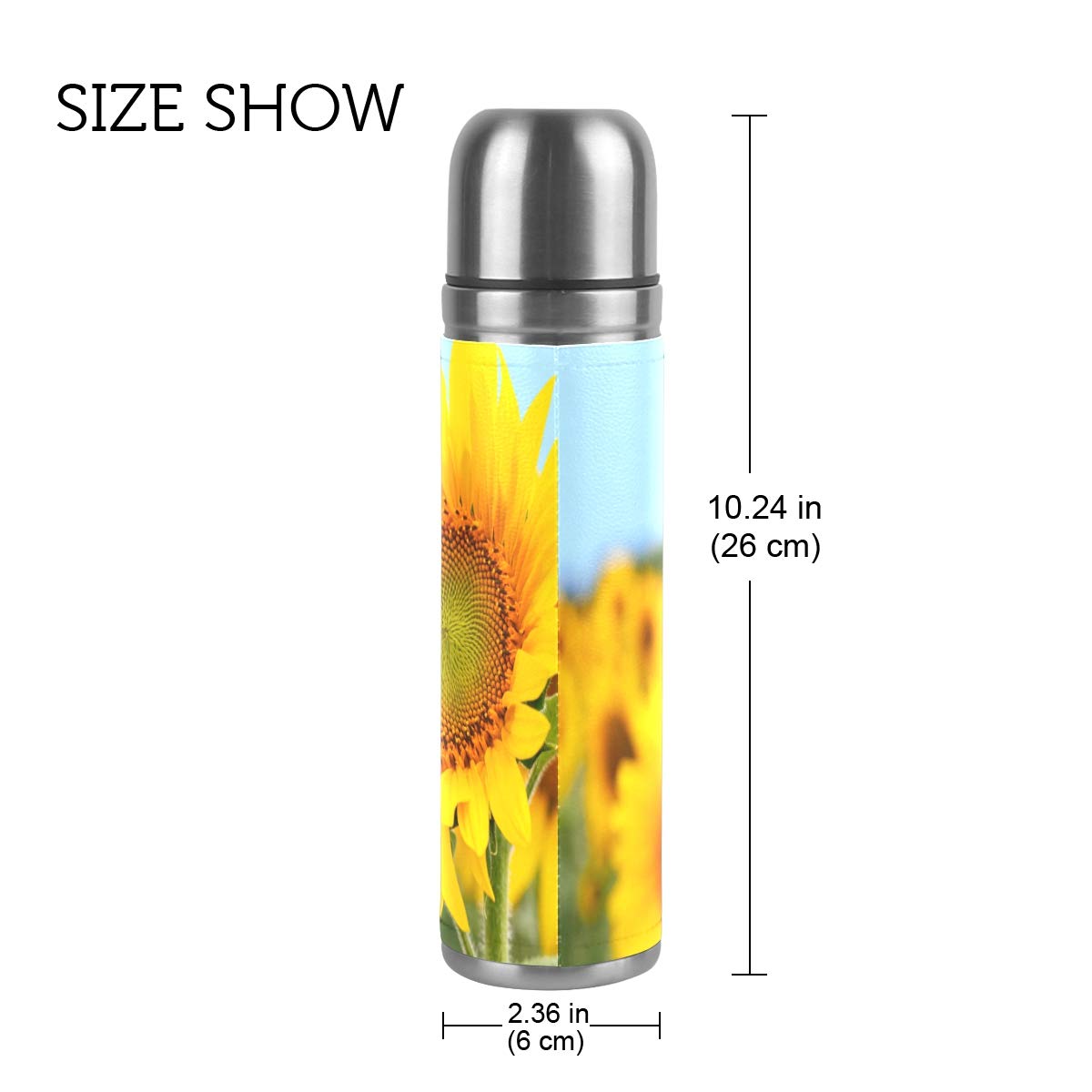 Taza de viaje de acero inoxidable con aislamiento al vacío, doble pared, a prueba de fugas, diseño de girasoles de verano, con estampado personalizado impreso en piel auténtica, 500 ml
