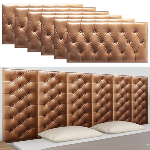 Paneles de Pared tapizados 3D para Dormitorio, Paquete de 8, cabeceros Acolchados autoadhesivos para Dormitorio/Sala de Estar (marrón, 60 x 30 cm, 6 Unidades)