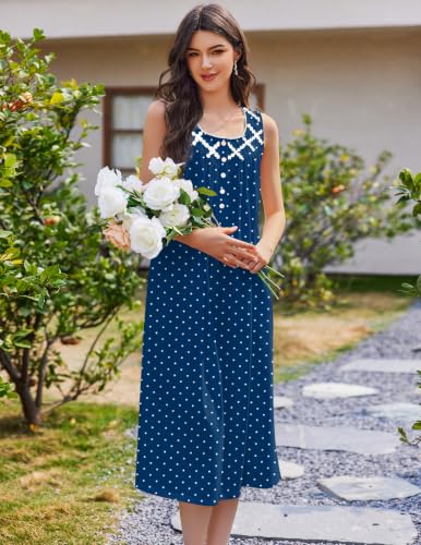 Image of Ekouaer Nightgowns for Women Cotton Long Night Gown Sleeveless Sleep Dress Victorian Nightdress Ladies Sleepwear