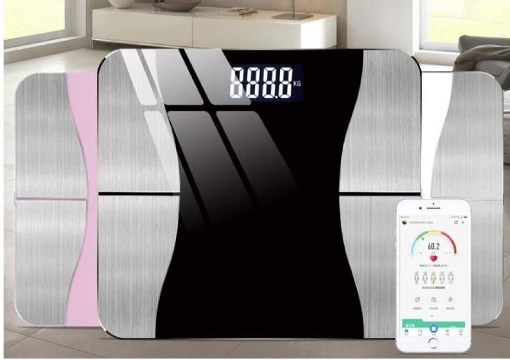電子体重計バスルームスケール充電スマートBluetoothファットスケール精密計量ギフト電子体重計バスルームスケール、ピンク、ブラッ