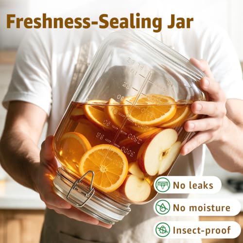 Image of Large Square Glass Jars with Airtight Lids 1.1 Gallon Wide Mouth | 2 Pack Square Canisters with Measurement Marks for Bulk Flour Storage, Flour, Sugar, Fermenting Kombucha & Pickling 128 oz