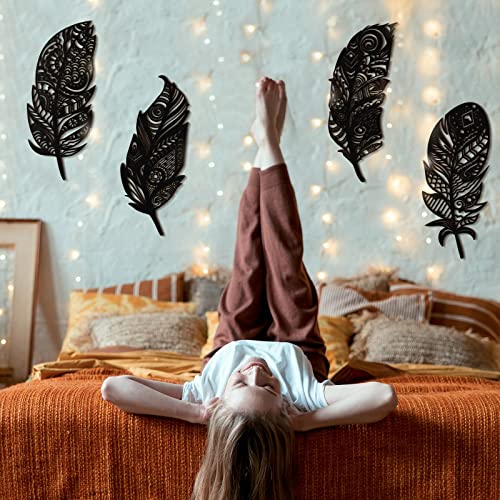 Qunclay 4 Pieces Feather Wall Decor Wooden Feather Wall Art Boho Wall Decor Laser Cut Hanging Mandala Large Rustic Farmhouse Wood Sign for Home Living Room Bedroom Bathroom Kitchen(Black) Qunclay 4 Pieces Feather Wall Decor Wooden Feather Wall Art Boho Wall Decor Laser Cut Hanging Mandala Large Rustic Farmhouse Wood Sign for Home Living Room Bedroom Bathroom Kitchen(Black)