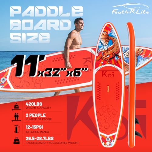 FEATH-R-LITE Inflatable Stand Up Paddle Board with Beginner SUP Accessories | 11' Ultra-Light SUP,Anti-Slip EVA Deck,Versatile Yoga Inflatable Paddle Boards for Adults & Youth of All Skill Levels