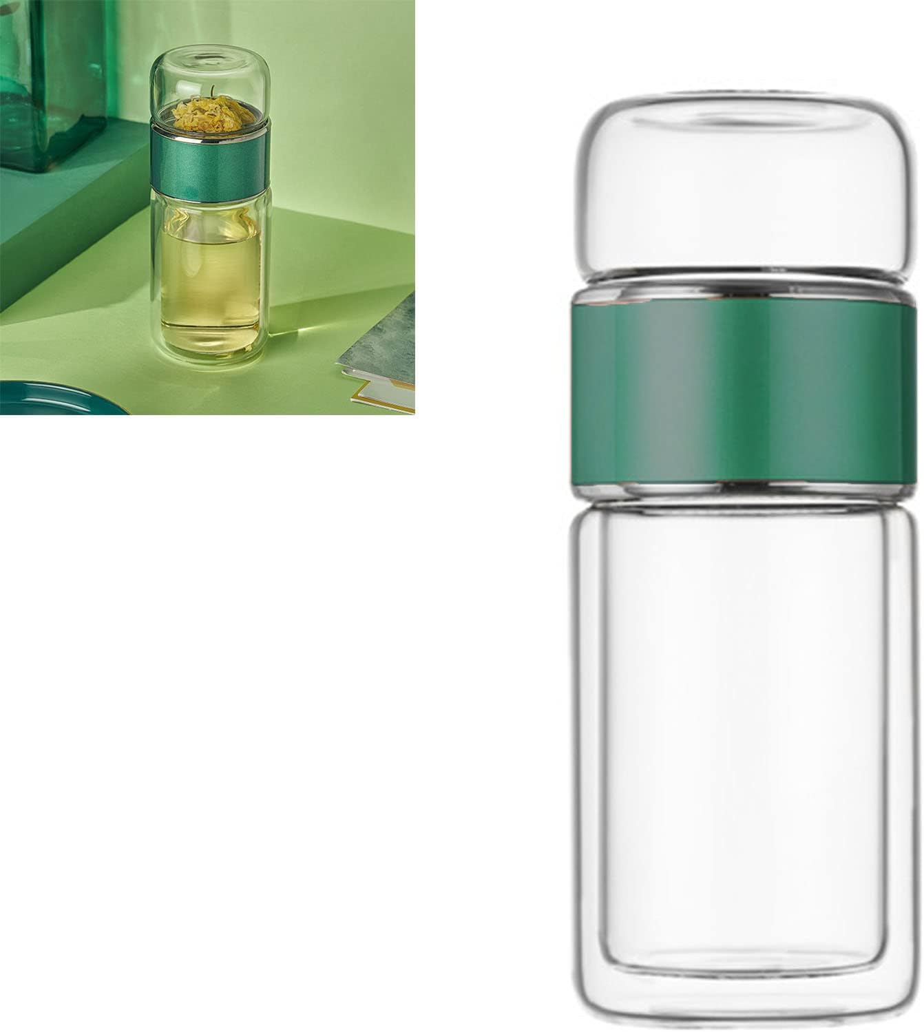 Niiyen Tea Infuser Bottle 420ml Tea Tumbler with Infuser Double Layer Stainless Steel Leakage Proof Glass Water Bottle for Loose Leaf Tea for Office Travel Home(green) - Image 9