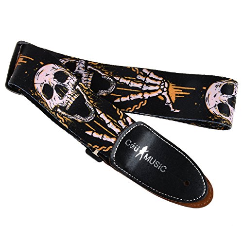 Simtyso Sangle réglable en cuir souple épais style crâne pour guitare électrique acoustique basse - Les Beatles, Paul McCartney, John Lennon, RIngo Starr, George Harrison Simtyso Sangle réglable en cuir souple épais style crâne pour guitare électrique acoustique basse – Image 6