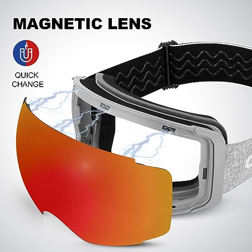 Odoland OTG Ski Goggles Set with Detachable Lens, Frameless Interchangeable Magnetic Lens for Skiing Skating Snowboard, Anti-Fog and UV400 Protection Snow Goggles for Men and Women - Image 2