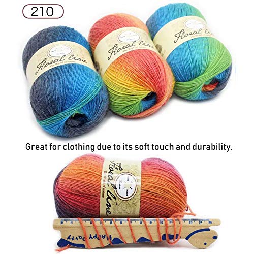 3X 100g Rainbow Wool Yarn Balls Chunky Knit Double Pom Pom Coloured Chunky Wool with 3 Crochet Hooks, 2 Needles - Image 2