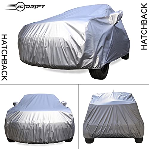 Image of NEODRIFT 'CrystalTech' All Weather Protection Car Cover for Tata Altroz (Long Antenna) - Dust, Waterproof, Durable Cover - Triple Stitched Elastic Grip with Mirror and Antenna Pocket - Silver