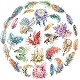 30Pcs Gold Foil Holographic Feather Stickers, Boho Aesthetic Watercolor Clear Scrapbook Stickers with Flowers Dreamcatcher Butterfly for Journaling, Planner, Resin Art Crafts, Laptop, Tumbler