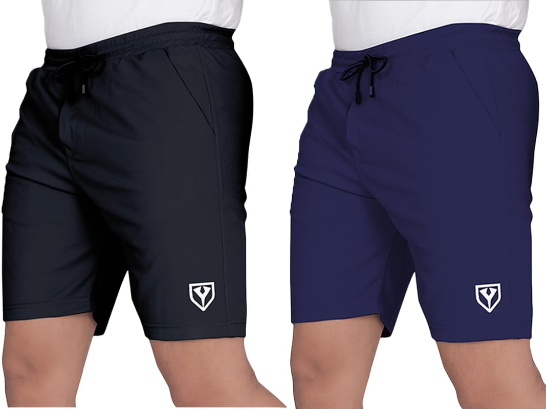 Men's Blend Shorts with Stylish Design Comfortable & Versatile Active Sports Wear Combo Pack (Black-Navy Blue-XL)-image-33