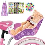 ANZOME Puppen Fahrradsitz Puppensitz für Kinderfahrrad mit Speichenclip Sterne, Aufklebern, Streamer Lenker Bänder, für DIY Puppenfahrradsitz Mädchen Geschenk Set - Prinzessin Pferd