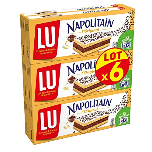 Napolitain LU - Gâteaux moelleux au Chocolat - Idéal pour le Goûter - Lot de 6 Boîtes de 180 g