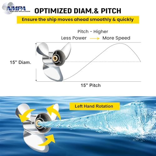 Image of VIF Jason Marine OEM Upgrade Stainless Steel Boat Propeller Compatible with Yamaha 150hp 175hp 200hp 220hp 225hp 250hp F150 F175 F200 F225 Outboard Engines,15 Spline Tooth
