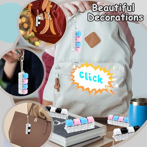 Image of 2 PCS Keyboard Fidget Toy, Keyboard Fidget Keychain 4-in-1 Keyboard Decompression Button Finger Clicker Toys, Button Stress Relief Fidget Gifts to Relief Stress (Black White Blue Pink)