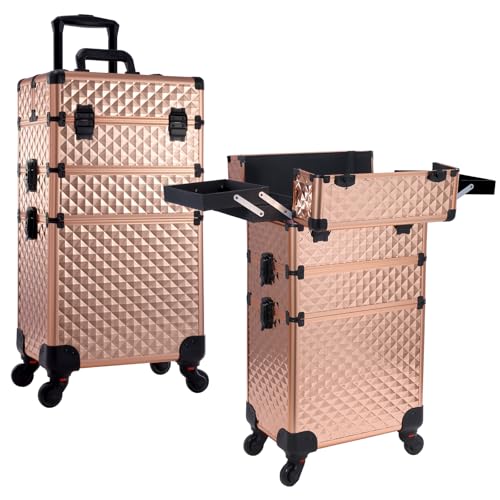 Frenessa Rolling Makeup Train Case 3 in 1 Professional Cosmetic Trolley Large Storage with keys...