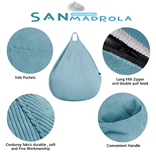 Sanmadrola Stuffed Animal Storage Bean Bag Chair Cover (No Filler) For Kids And Adults.soft Premium Corduroy Stuffable Beanbag For Organizing Children Plush Toys Or Memory Foam Large 300L(Lightblue) #TOP4