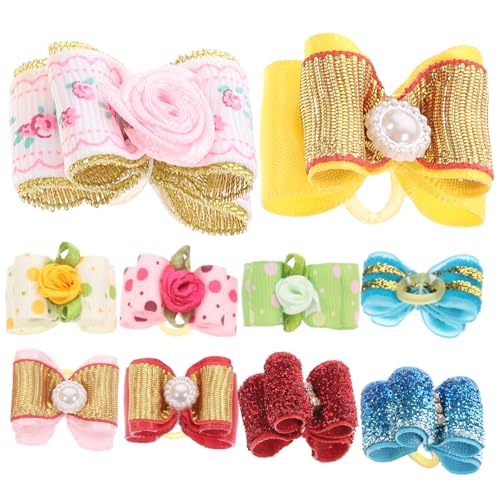 Hemoton 10Pcs Bowknot Hairpin for Pets Adorable Double Hair Accessories for Dogs and Cats Random Colors for Grooming and Special Occasions