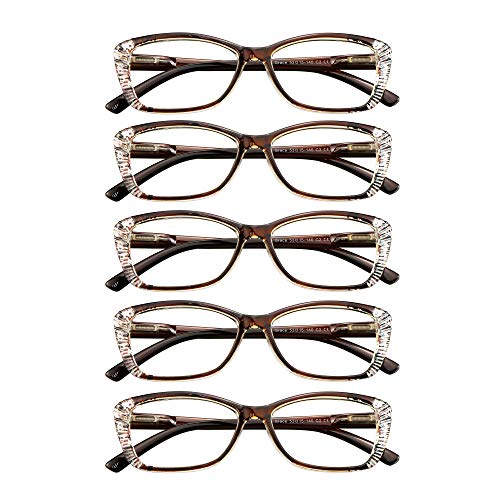 Image of VisionGlobal 5 Pairs Reading Glasses with Spring Hinge, Blue Light Blocking Glasses for Women /Men