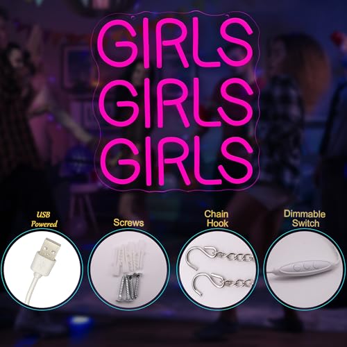 Image of Pink Girls Neon Sign,LED Neon Lights Sign with Dimmer for Beer Bar Home Art Pub Cafe Recreation Room Man Cave Wall Sign Decor Valentine Gifts for Her