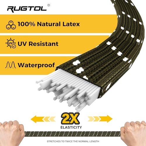 Image of Rugtol Bungee Cords with Hooks, 48 Inch Long Adjustable Flat Bungee Straps with Upgraded Quick Release Buckle, Black Green Easy Adjust Elastic Cords with Metal Hooks for Bike, Outdoor, Tarp, 6 Pack