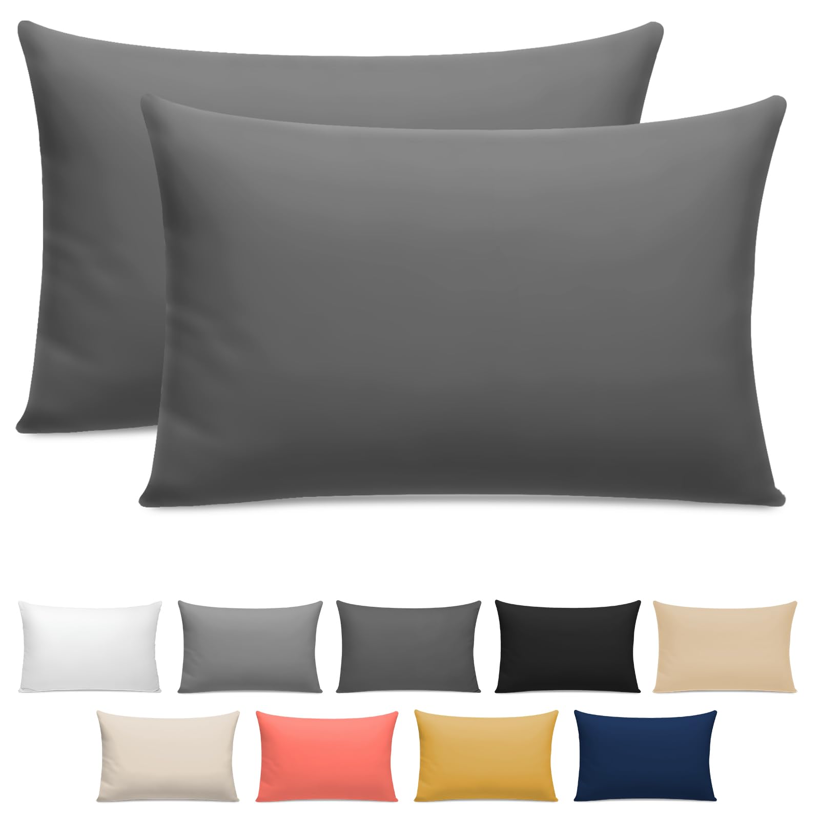 Grace 02 - Charcoal 300 Thread Count Egyptian Cotton Pillow Cases 2 Pack Hotel Quality Charcoal Pillow Covers With Envelope Closure