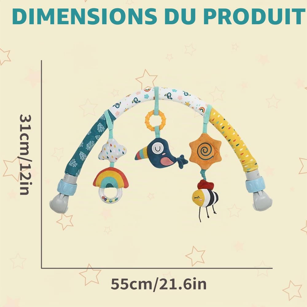 caterbee Barre de Jouets pour balançoire pour bébé, Jouet pour Poussette, Accessoire pour lit bébé et Barre d'activité pour Landau. Arche de Voyage, Jouets pour Berceau pour Tout-Petits.(Sky)
