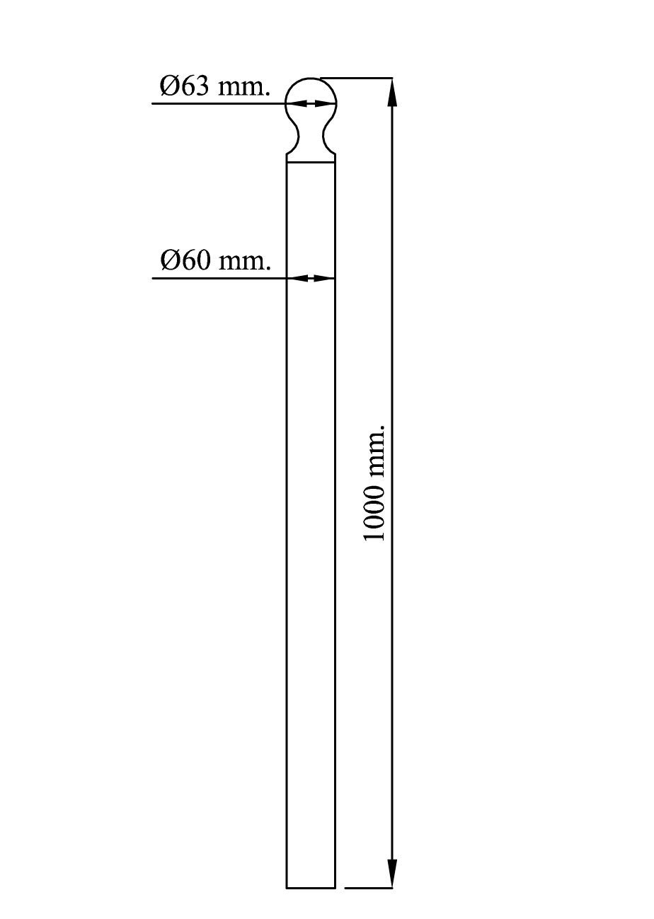 ADO - Pilona bolardo fijo para empotrar al suelo Esquirol. Bolardo de hierro con parte superior redonda de 60x1000 mm (3- Pilonas)