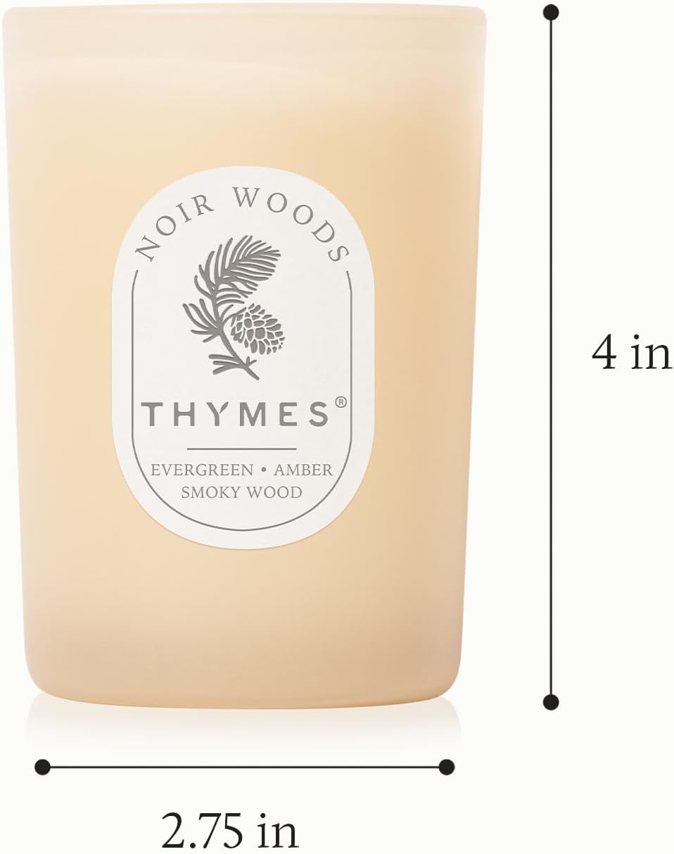 Thymes Noir Woods Scented Candles for Home Decor – Notes of Fresh Evergreen, Smoky Wood & Golden Amber – Luxury Home Fragrance Gifts for Women & Men – (Boxed Small Candle, 6.5 oz)
