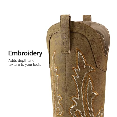 Image of DREAM PAIRS Women's Embroidered Western Pull-On Knee-High Cowboy Boots