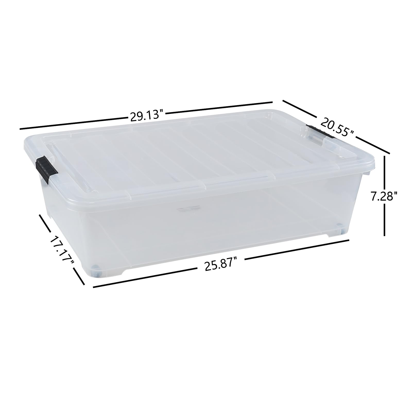 Fiazony 50 L Large Plastic Storage Underbed Container, 3-Pack Clear Under Bed Storage Bins with Wheels