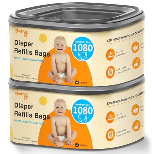 Image of Jumbo Square Diaper Bags Refill Compatible with Diaper Genie Classic/Compact/Select Pails, Holds up to 1080 Newborn-Sized Diapers, Odor Control & Durable Disposal Refill, Plant Scented, Pack of 2