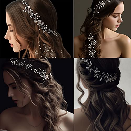 Yafanqi Wedding Hair Vine Bride Crystal Hair Accessories Long Pearl And Crystal Beads Bridal Hair Piece Headband Head Pieces For Women And Girls (39.3In, Silver) #TOP5