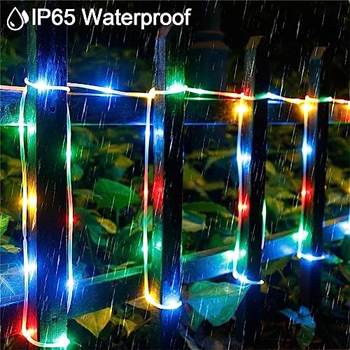 GHONLZIN Solar String Lights Outdoor Rope Lights 33ft 8 Modes 100 LEDs Solar Powered Waterproof Rope Lights for Garden Wedding Christmas Party Holiday Decorations (12M-Colorful) - Image 2